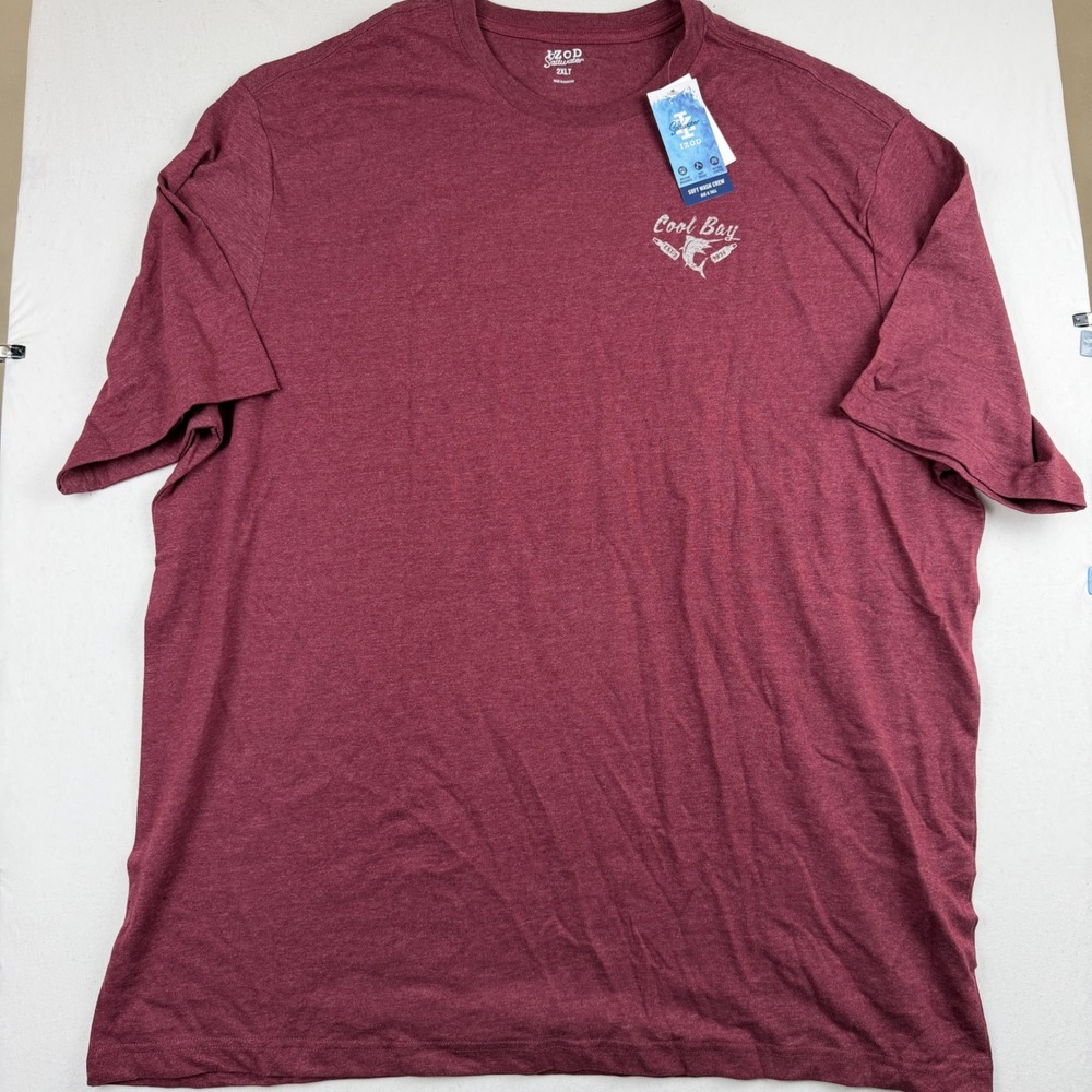 IZOD Saltwater Mens 2XLT Cool Bay Brewery Fishing Graphic T-Shirt Burgundy NEW